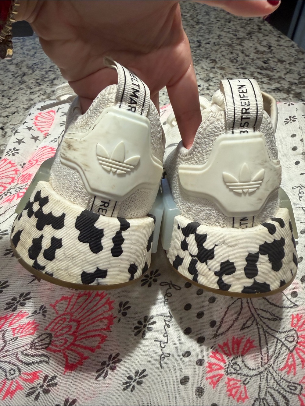 adidas White Sneakers with Black Speckle Midsole